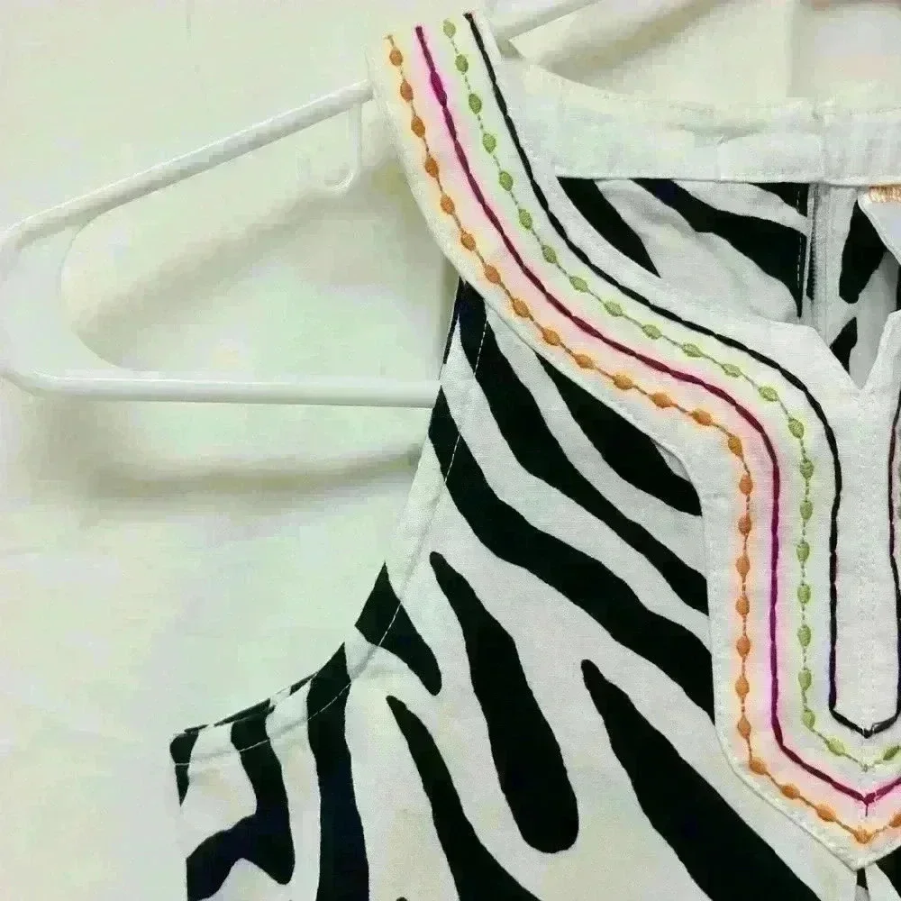 Gymboree Wild For Zebra Animal Print Shift Dress Black White size 7 girls
